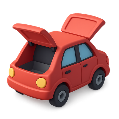 3D Car Icon with Open Trunk in Isometric View