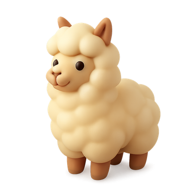 Charming 3D Alpaca Icon with Fluffy Wool