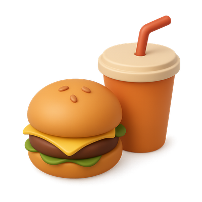 Colorful 3D Food Icon Featuring Burger and Drink