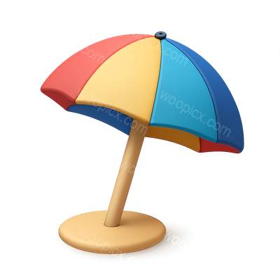 Colorful 3D Beach Umbrella Icon with Isometric Design