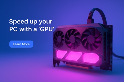 Vibrant Neon GPU with Glowing Effects on Blue Background