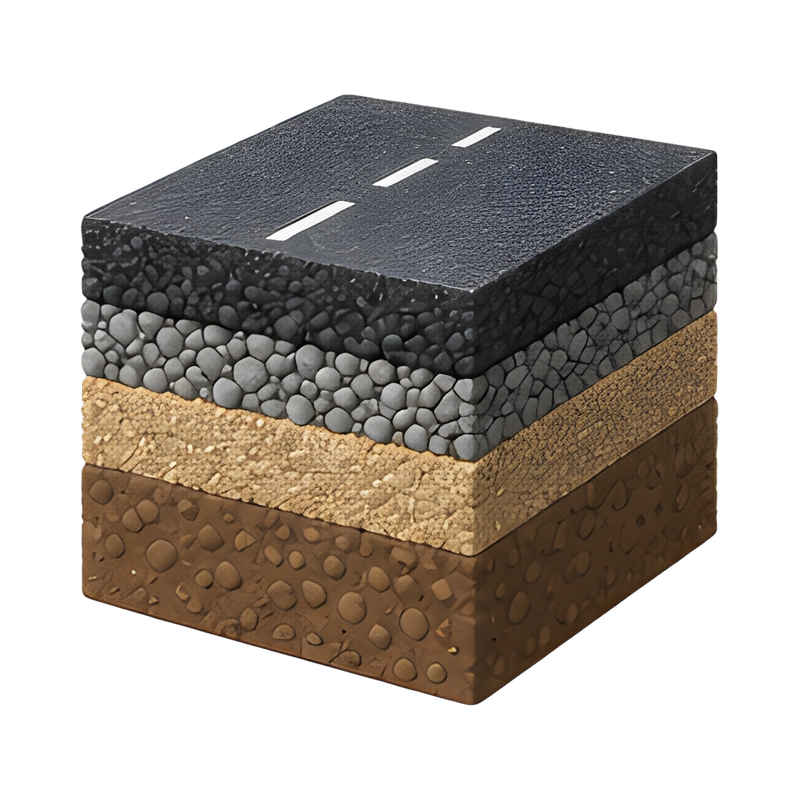 Detailed road pavement cross-section