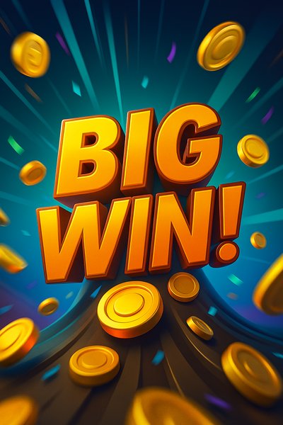 Dynamic Big Win Animation with Coins and Colorful Elements