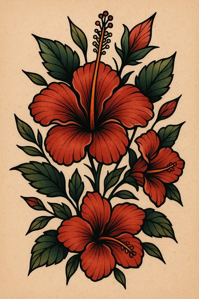 Vibrant Floral Illustration of Hibiscus Flowers