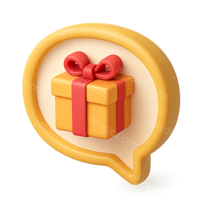 3D Gift Box Icon in Speech Bubble Design