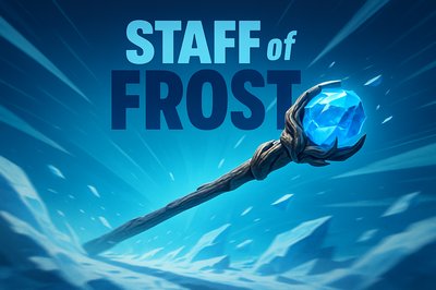 Dynamic Staff of Frost Illustration with Bold Text