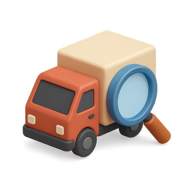 3D Delivery Truck Icon with Magnifying Glass in Isometric View