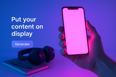 Neon Glow Atmosphere with Phone and Headphones