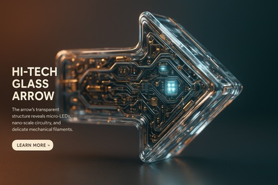 Hyperrealistic Glass Arrow with Glowing Micro-LEDs and Circuitry