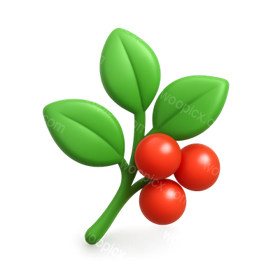 3D Icon of a Plant with Leaves and Berries