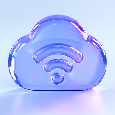 Glossy Cloud Icon with Wi-Fi Symbol in Gradient Style