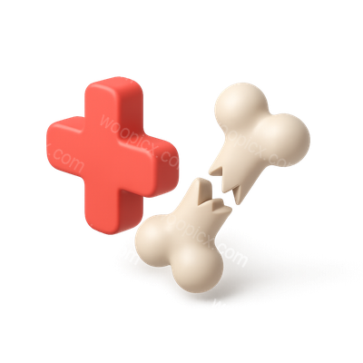 3D Broken Bone Icon with Medical Cross Design