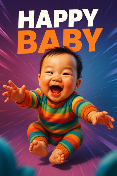 Vibrant Portrait of a Joyful Baby in Striped Outfit