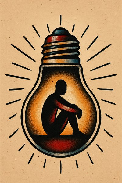 Silhouette Inside a Light Bulb Tattoo Design