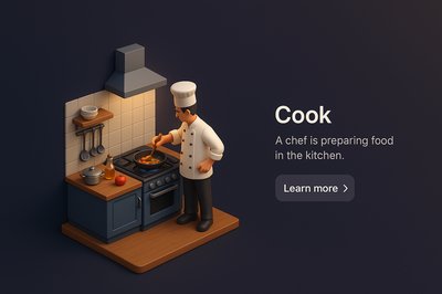 3D Kitchen Scene with Chef Cooking in Realistic Style