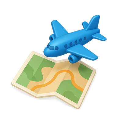 3D Travel Icon Featuring Airplane and Map