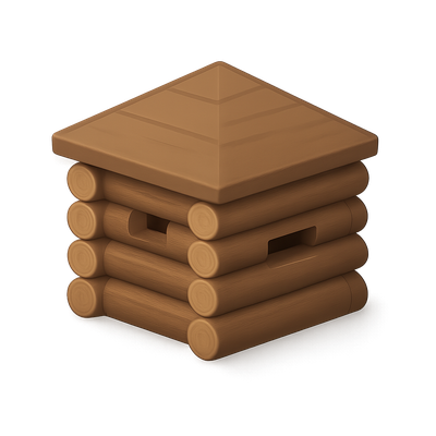 3D Isometric Blockhouse Icon with Transparent Background