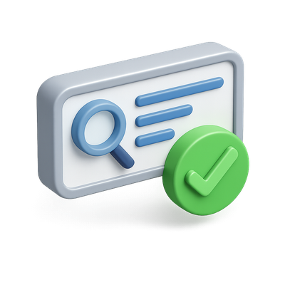 3D Auto-Complete Icon with Checkmark and Search Symbol
