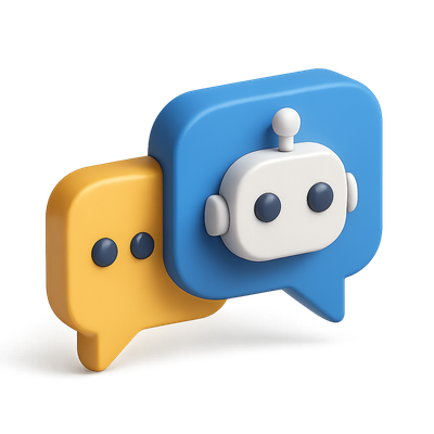 Colorful 3D Chatbot Icon with Speech Bubbles