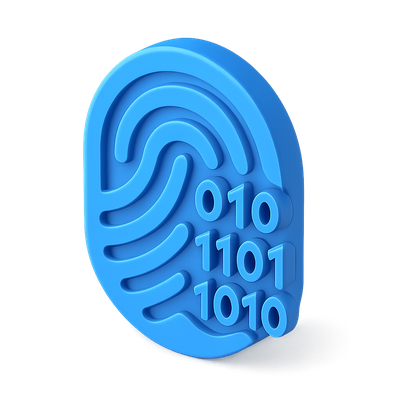3D Digital Fingerprint Icon with Binary Code