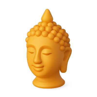 Stylized Buddha Head Sculpture in Vibrant Yellow