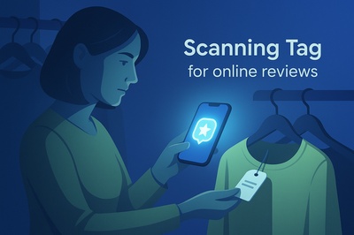 Woman Scanning Clothing Tag for Online Reviews