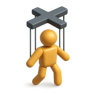 3D Puppet Icon Design with Strings and Isometric View