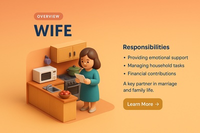 3D Scene Overview of a Wife's Responsibilities in a Kitchen Setting
