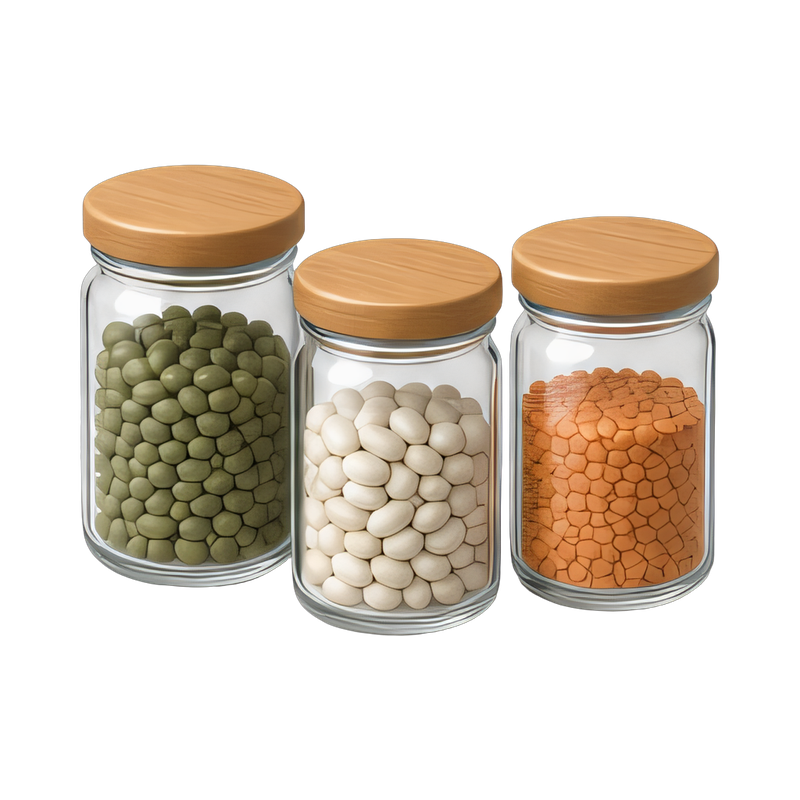 row of glass storage jars