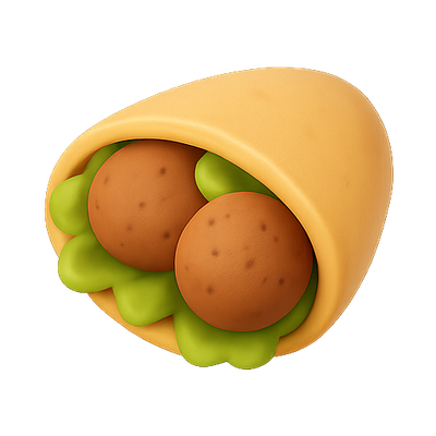 3D Illustration of a Delicious Wrap with Meatballs and Vegetables