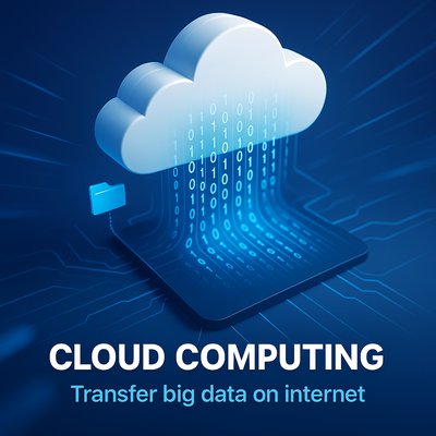 Digital Cloud Computing Concept with Data Transfer Visualization