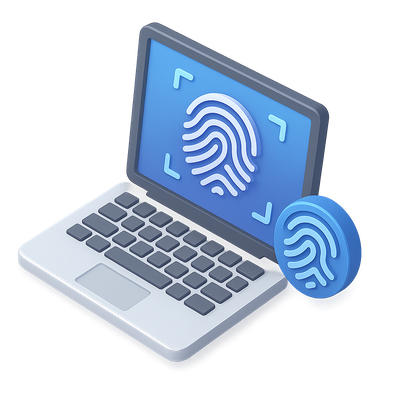 3D Fingerprint Icon on Laptop Screen for Recognition