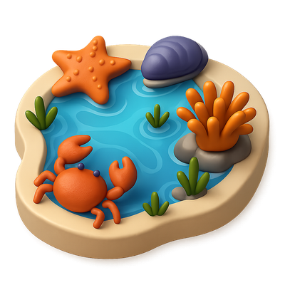 Isometric Tide Pool with Sea Life Elements in 3D