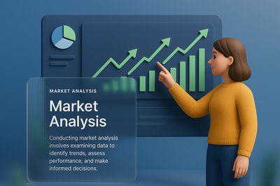 3D Market Analysis Visualization with Graphs and Arrows