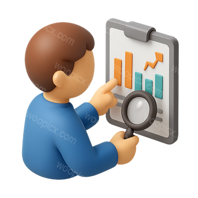 3D Icon of Data Analysis with Graphs and Magnifying Glass