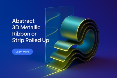 Abstract 3D Metallic Ribbon with Neon Accents in Shadow
