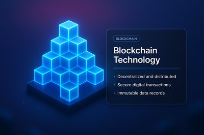 3D Pyramid of Glowing Blockchain Technology Illustration
