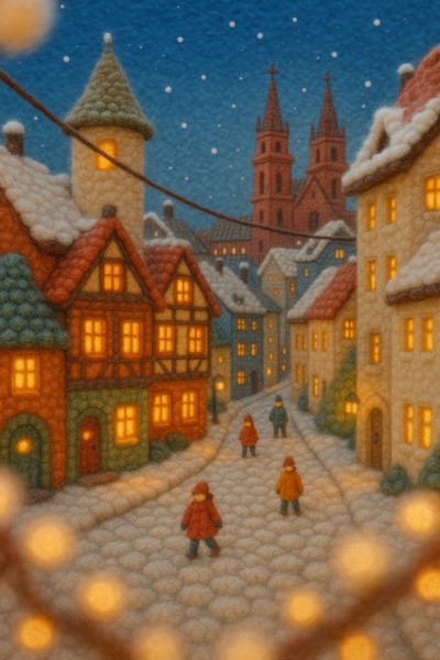 Whimsical Woolen Scene of Basel's Old Town