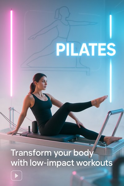 Promotional Image for Pilates Workouts Featuring a Focused Individual
