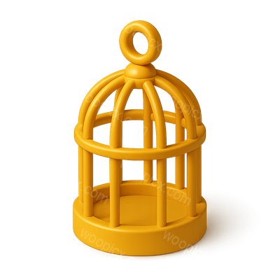 Stylish 3D Yellow Bird Cage Icon with Isometric View