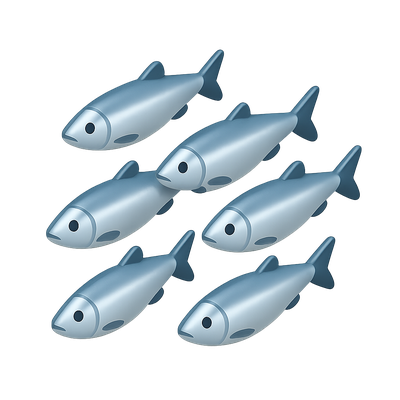 3D Silvery Herring School Icon in Isometric View
