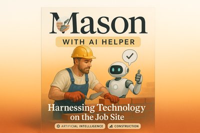 Mason Collaborating with AI Assistant on Construction Site