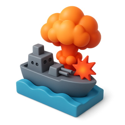 Stylized 3D Pearl Harbor Explosion Icon with Ship