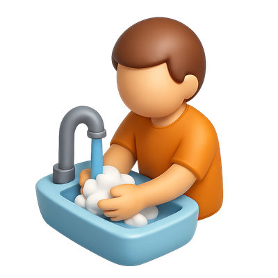 3D Handwashing Icon with Person at Sink