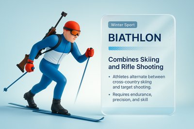 3D Biathlon Design with Transparent Elements and Text Blocks