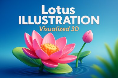 Dynamic 3D Lotus Illustration with Engaging Design Elements