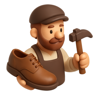 Isometric 3D Cobbler Icon with Shoe and Hammer
