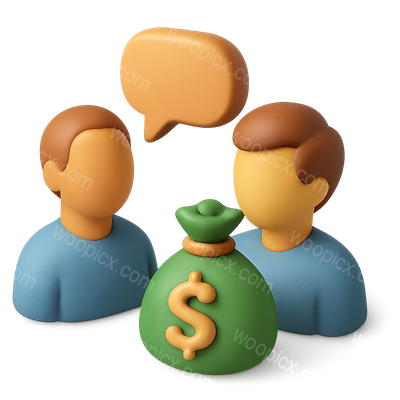 3D Icon of People Discussing Money with Bag and Speech Bubble