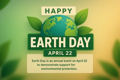 Earth Day Celebration Graphic with Globe and Leaves
