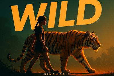 Girl Walking with a Tiger in a Dramatic Jungle Scene